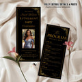 Retirement Party Program Template Black Gold Birthday Program card with photo, Printable Order of Events Editable Adult Dinner Party Program