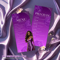 Editable Menu and Program Template Purple Birthday Dinner Menu card Printable Retirement Party Program with photo, Floral Adult Party Menu