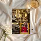 Digital 85th Birthday Invitation Black Gold 85th Birthday Dinner Invite with photo Woman Elegant Birthday Brunch Party Printable Template