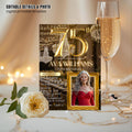 Editable 75th Birthday Invitation Black Gold 75th Birthday Dinner Invite with photo Woman Elegant Birthday Brunch Party Digital Template