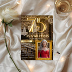 Editable 75th Birthday Invitation Black Gold 75th Birthday Dinner Invite with photo Woman Elegant Birthday Brunch Party Digital Template