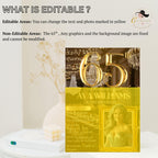 Editable 65th Birthday Invitation Black Gold 65th Birthday Dinner Invite with photo Woman Elegant Birthday Brunch Party Digital Template