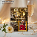 Editable 55th Birthday Invitation, Black Gold 55th Birthday Dinner Invite with photo, Woman Elegant Birthday Brunch Party Digital Template