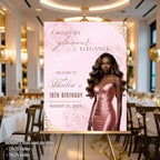 Editable Birthday Welcome Party Sign Pink Floral Birthday Dinner Sign with photo Elegant Shower Brunch Party Sign Board Printable Template