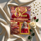 Digital 82nd Birthday Invitation Red Gold 82nd Birthday Dinner Invite with photo Woman Glam Luxury 82nd Brunch Rose Party Printable Template