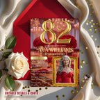 Digital 82nd Birthday Invitation Red Gold 82nd Birthday Dinner Invite with photo Woman Glam Luxury 82nd Brunch Rose Party Printable Template