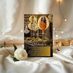 Digital 80th Birthday Invitation Black Gold 80th Birthday Dinner invite with photo Woman Eightieth Birthday Brunch Party Floral Template
