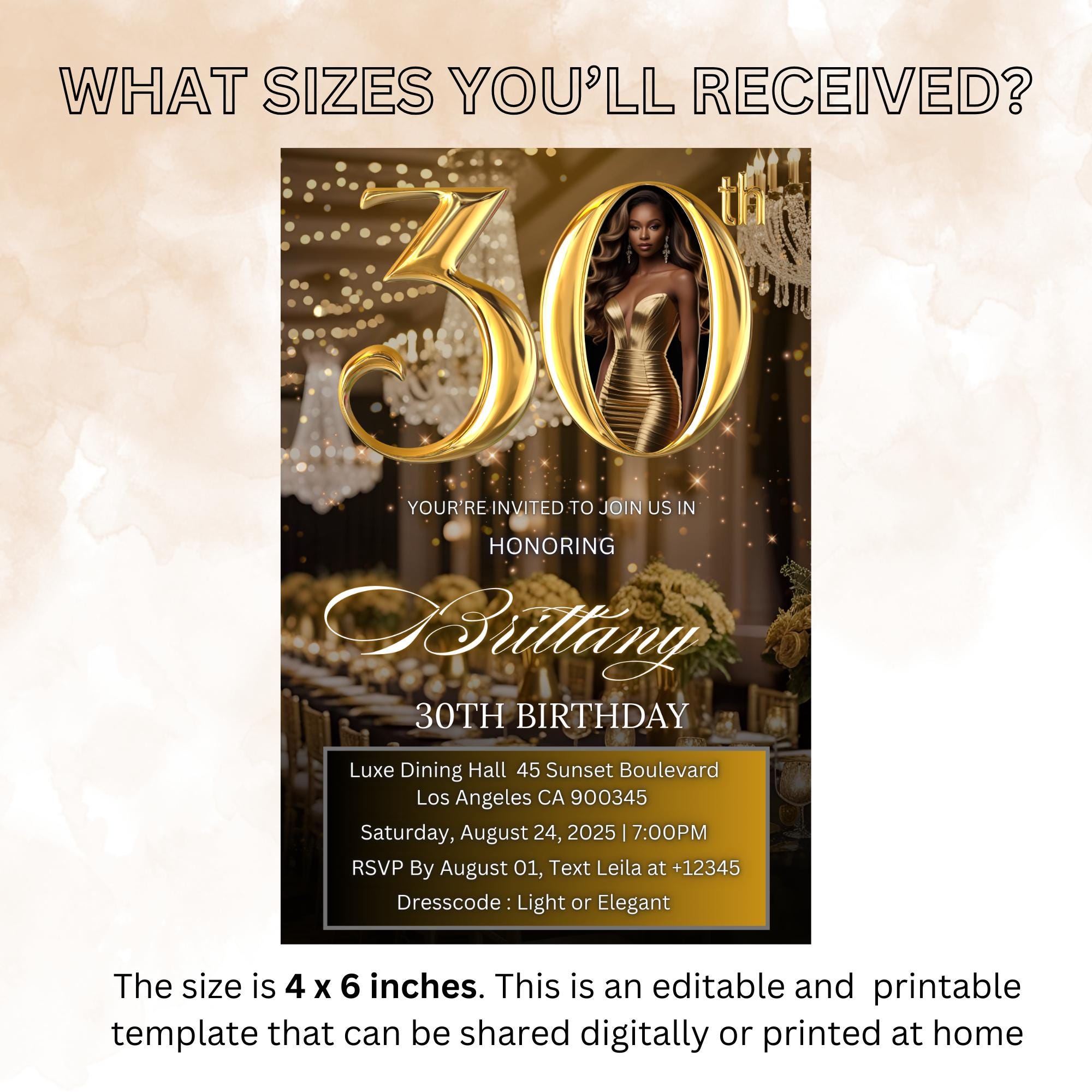 Elegant Black and Gold 30th Birthday Dinner Invitation (Digital)