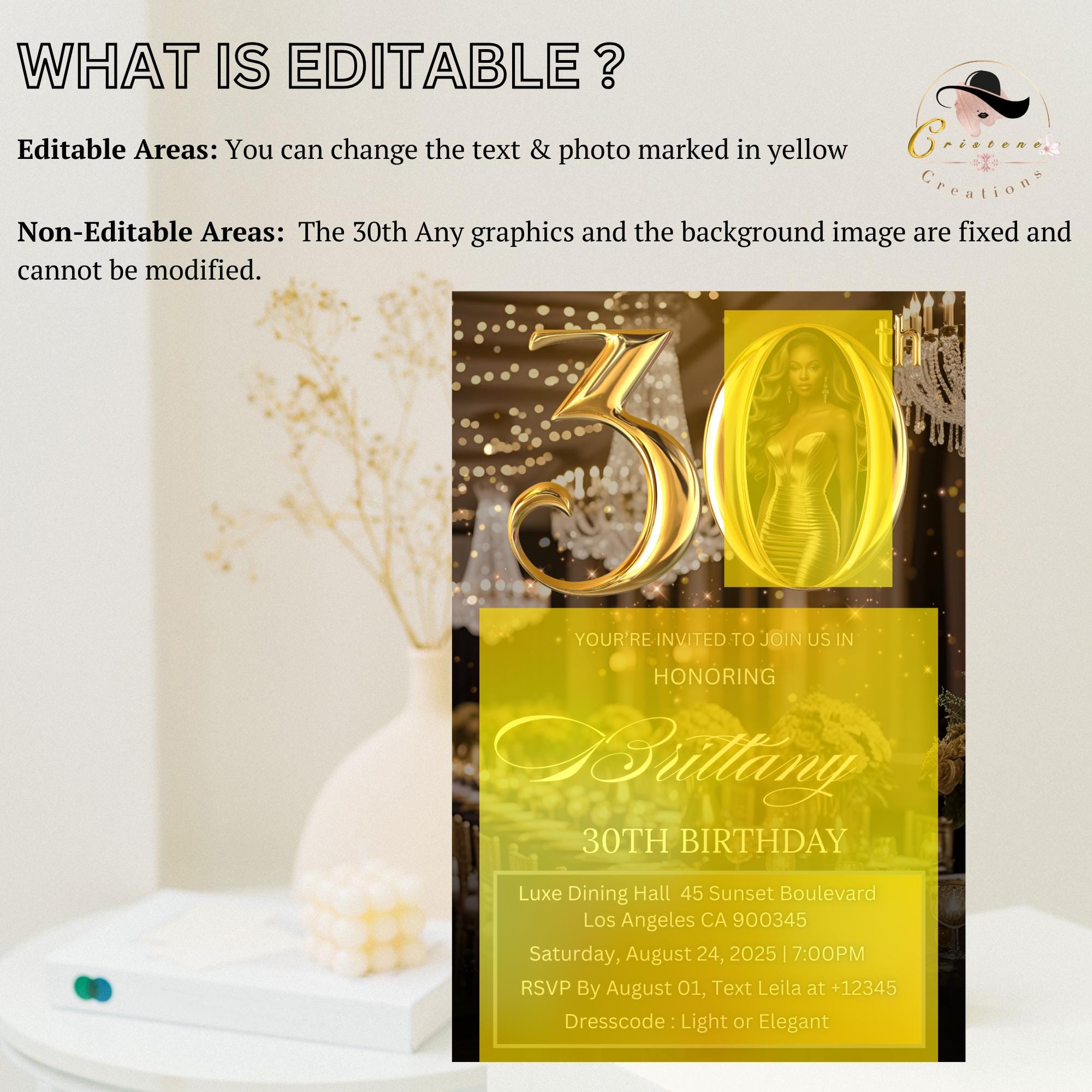 Elegant Black and Gold 30th Birthday Dinner Invitation (Digital)