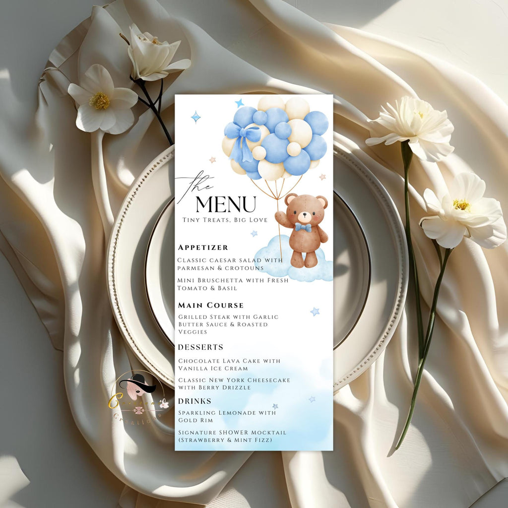 Editable Baby Shower Menu and Program Template, Teddy Bear Party Shower Menu, Printable Baby Shower Itinerary Card, We Can Bearly Wait Decor