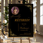 Editable Retirement Party Welcome Sign Black Gold Retirement Poster sign with photo, Farewell Sign, Printable Birthday Dinner Sign Template
