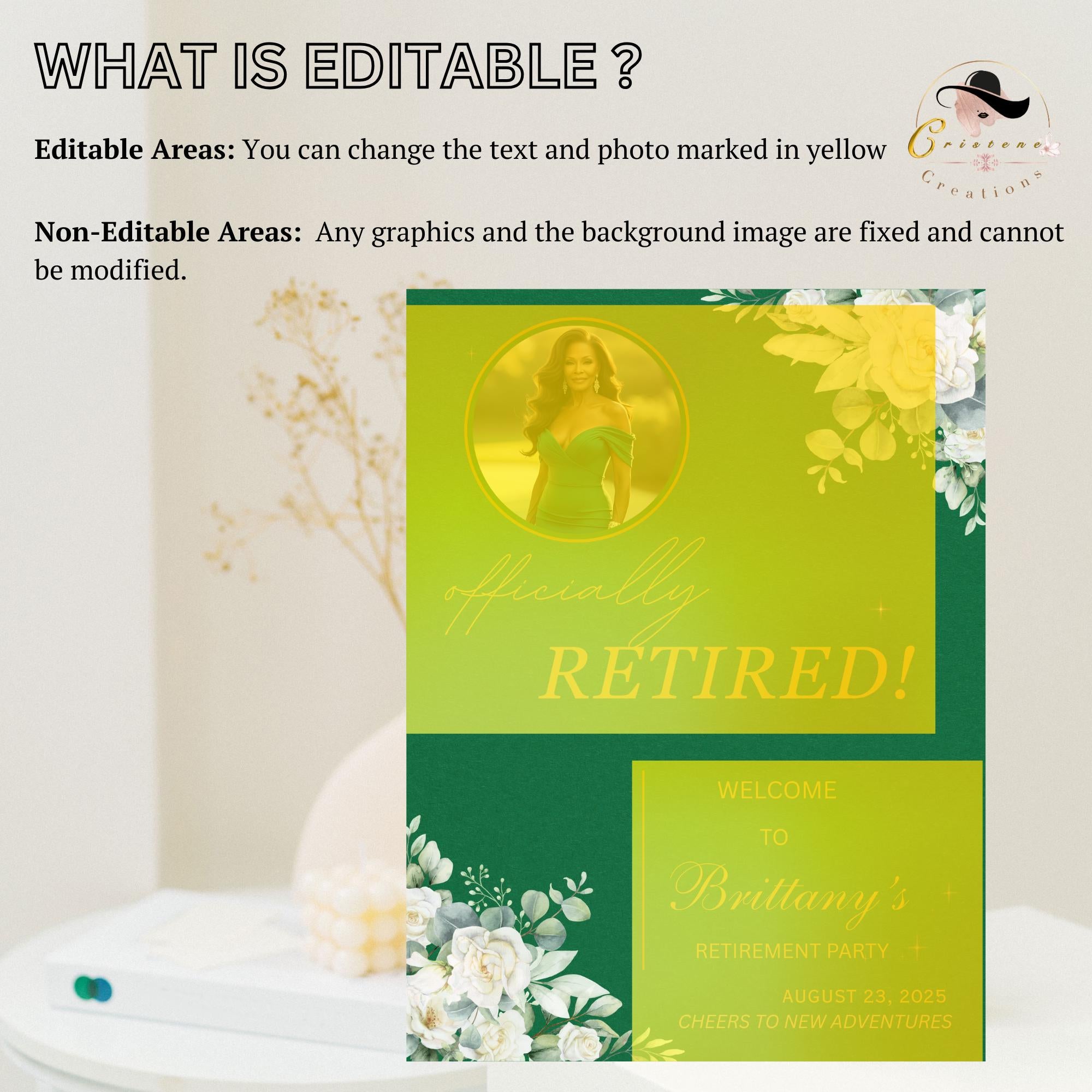 Floral Retirement Welcome Sign, Photo Template (Digital Download)