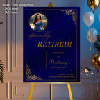 Blue Gold Retirement Party Welcome Sign, Photo Template (Printable)