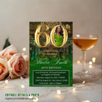 Digital 60th Birthday invitation, Green Gold Luxury 60th Birthday Dinner Invite with photo, Sixtieth Birthday Party Card, Printable Template
