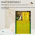 Digital 70th Birthday invitation Green Gold Luxury 70th Birthday Dinner Invite with photo Seventieth Birthday Party Card Printable Template