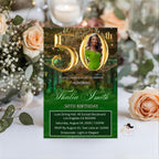 Digital 50th Birthday Invitation Green Golden 50th Birthday Dinner invite with photo Elegant Birthday party woman card Printable Template