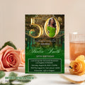 Digital 50th Birthday Invitation Green Golden 50th Birthday Dinner invite with photo Elegant Birthday party woman card Printable Template