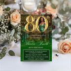 Digital 80th Birthday invitation Green Gold Luxury 80th Birthday Dinner invite with photo Eightieth Birthday party card Editable Template