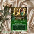 Digital 80th Birthday invitation Green Gold Luxury 80th Birthday Dinner invite with photo Eightieth Birthday party card Editable Template