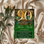 Digital 90th Birthday invitation Green Gold Luxury 90th Birthday Dinner Invite with photo Ninetieth Birthday Party Card Printable Template
