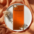 Editable Retirement Program Template Orange Elegant Retirement Party Program Schedule, Order of Event Floral Birthday Program Card Printable