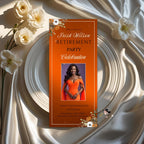 Editable Retirement Program Template Orange Elegant Retirement Party Program Schedule, Order of Event Floral Birthday Program Card Printable
