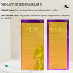 Editable Menu and Program Template Purple Birthday Dinner Menu card Printable Retirement Party Program with photo, Floral Adult Party Menu