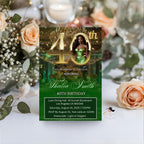 Digital 40th Birthday Invitation Green Gold 40th Birthday Dinner Invite with photo Woman Elegant Forty Birthday Party Printable Template