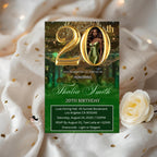 Editable 20th Birthday Invitation Green Gold Digital 20th Birthday Dinner invite with photo Woman Elegant Brunch Party Printable Template
