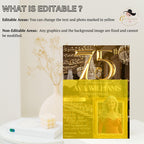 Editable 75th Birthday Invitation Black Gold 75th Birthday Dinner Invite with photo Woman Elegant Birthday Brunch Party Digital Template