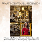 Editable 55th Birthday Invitation, Black Gold 55th Birthday Dinner Invite with photo, Woman Elegant Birthday Brunch Party Digital Template
