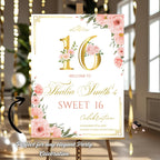 Editable Sweet 16 Party Welcome Sign Pink Gold Floral 16th Birthday Brunch Sign Printable Elegant Sweet Sixteen Welcome Poster Sign Template