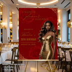 Editable Birthday Welcome Sign Red Rose Floral Party Sign with photo Elegant Birthday Dinner Sign Woman Brunch Board Sign Printable Template