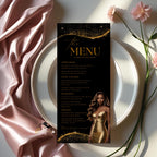 Editable Menu and Program Template Black Gold Birthday Party Program card Printable Luxury Woman Party Menu with photo, Table Menu Decor