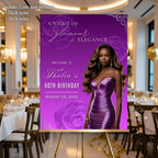 Editable Birthday Welcome Sign Purple Silver Floral Party Sign Printable Birthday Dinner Sign with photo, Woman Elegant Sign Board Template