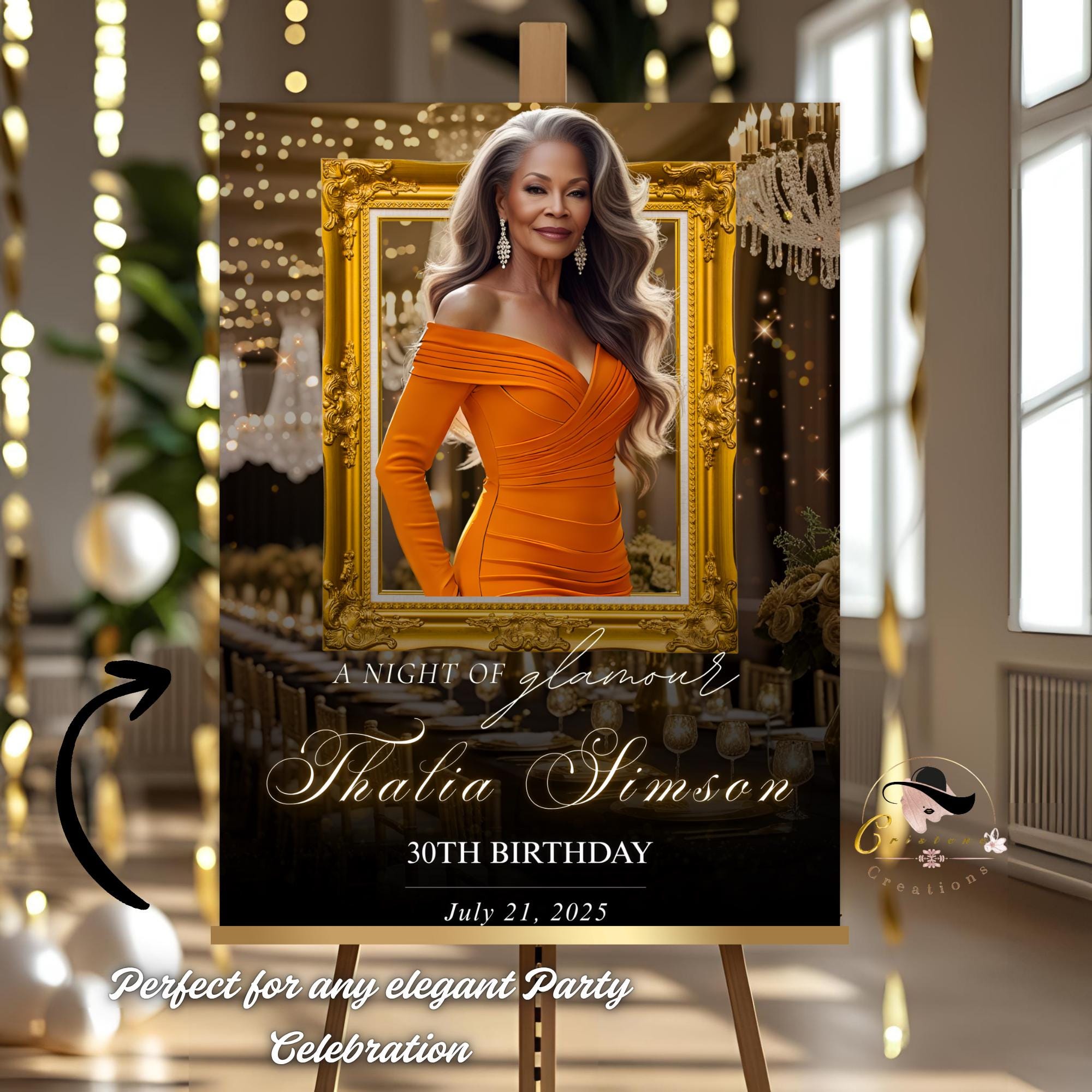 Editable Birthday Party Welcome Sign with photo Black Gold Birthday Dinner Sign Printable Elegant Party Sign, Birthday Brunch Sign Template