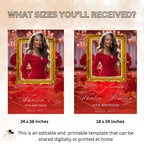 Editable Birthday Party Welcome Sign with photo Red Gold Birthday Dinner Sign Printable Elegant Party Sign Retirement Brunch Sign Template