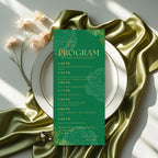 Editable Menu and Program Template Green Gold Birthday Dinner Menu cards with photo Retirement Party Program Printable Adult Floral Menu
