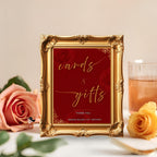 Editable Cards and Gift Sign Template Red Gold Birthday Gift Table Sign Elegant Card Table Sign Printable Retirement Floral Party Sign Decor