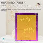 Editable Cards and Gift Sign Template Purple Silver Birthday Gift Table Sign, Elegant Card Table Sign Printable Retirement Floral Party Sign