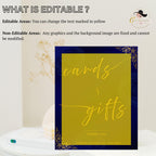 Editable Cards and Gift Sign Template Navy Blue Gold Birthday Gift Table Sign Elegant Card Table Sign Printable Retirement Floral Party Sign
