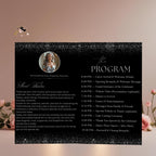 Editable Program Template Black Silver Bifold Birthday Program card with photo Printable Woman Elegant Retirement Party Event Formal Program