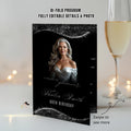 Editable Program Template Black Silver Bifold Birthday Program card with photo Printable Woman Elegant Retirement Party Event Formal Program