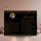 Editable Program Template Black Gold Bifold Birthday Program card with photo Printable Woman Elegant Retirement Party Event Formal Program