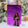 Editable Program Card Template Purple Silver Bifold Birthday Program with photo Printable Luxury Floral Party Program Woman Retirement Decor