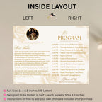 Editable Program Card Template White gold Bifold Birthday Program with photo Printable Elegant Floral Party Program Woman Retirement Decor