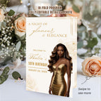 Editable Program Card Template White gold Bifold Birthday Program with photo Printable Elegant Floral Party Program Woman Retirement Decor
