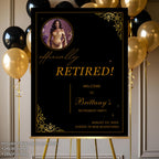 Editable Retirement Party Welcome Sign Black Gold Retirement Poster sign with photo, Farewell Sign, Printable Birthday Dinner Sign Template