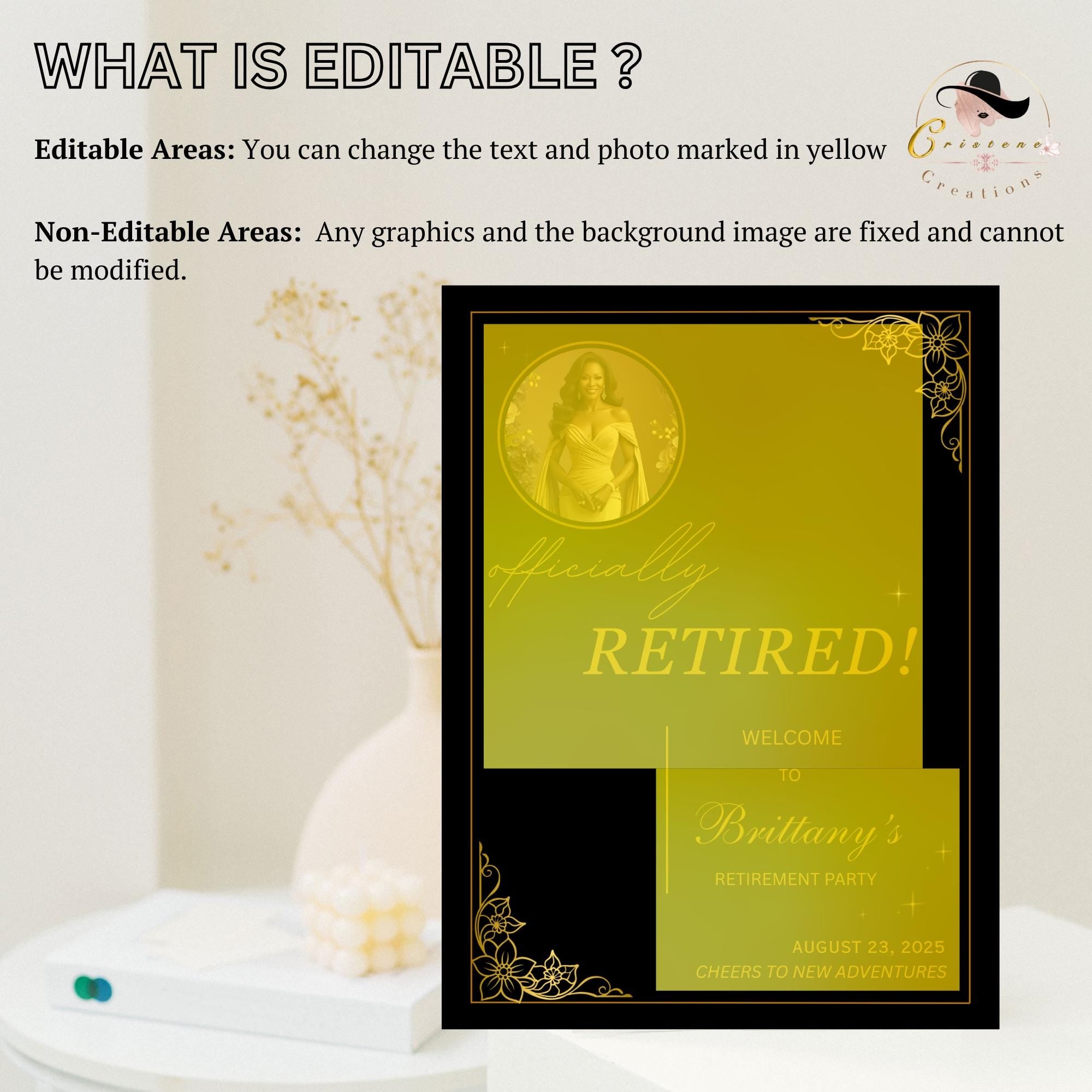 Editable Retirement Party Welcome Sign Black Gold Retirement Poster sign with photo, Farewell Sign, Printable Birthday Dinner Sign Template