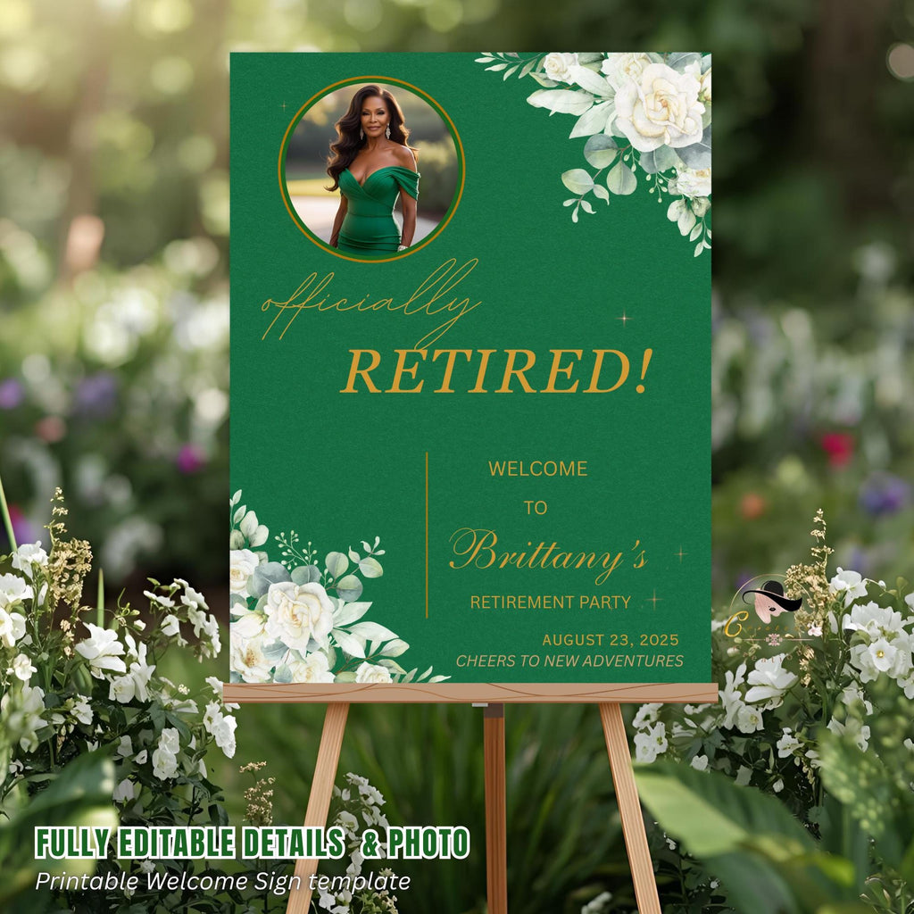 Floral Retirement Welcome Sign, Photo Template (Digital Download)